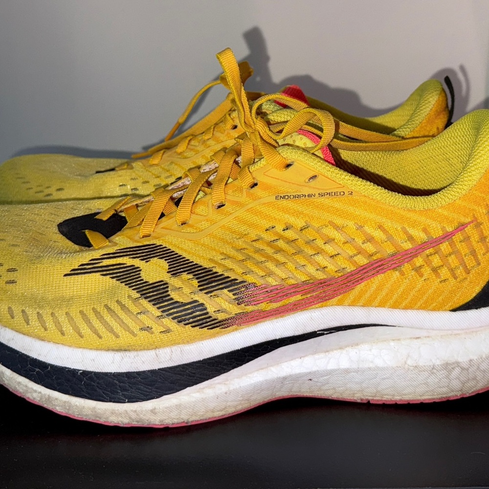 Saucony Endorphin Speed 2 Yellow with Black and Red Accents